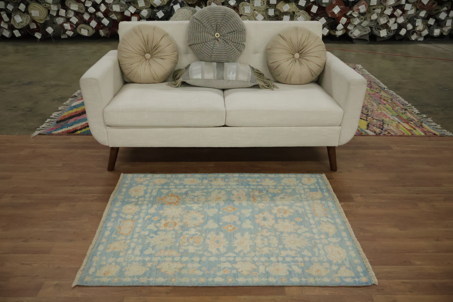 Floral Blue Oushak Vegetable Dye Wool Rug 3x4