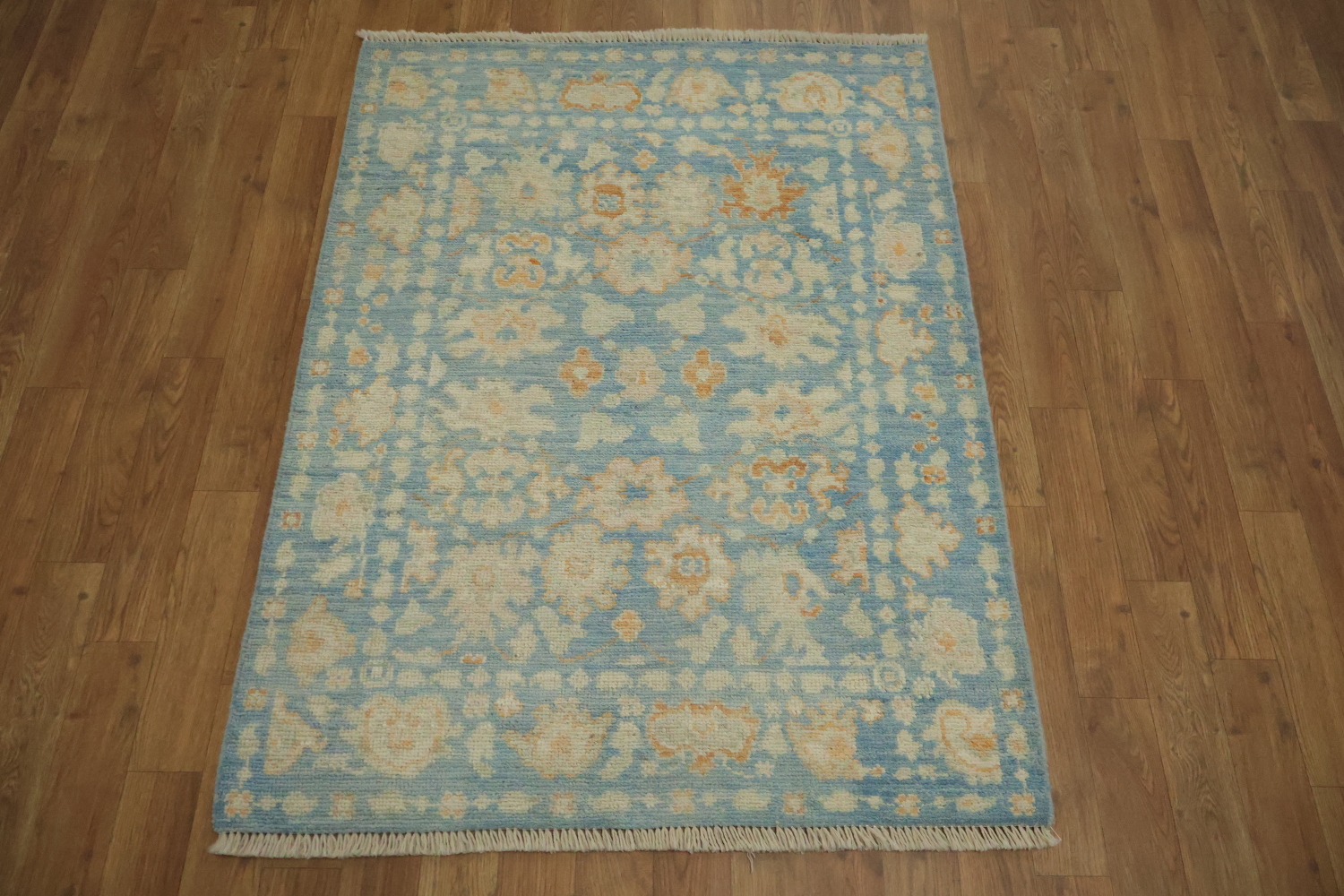Floral Blue Oushak Vegetable Dye Wool Rug 3x4