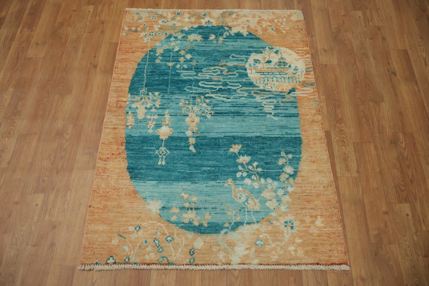 Animal Pictorial Oushak Vegetable Dye Accent Rug 3x4