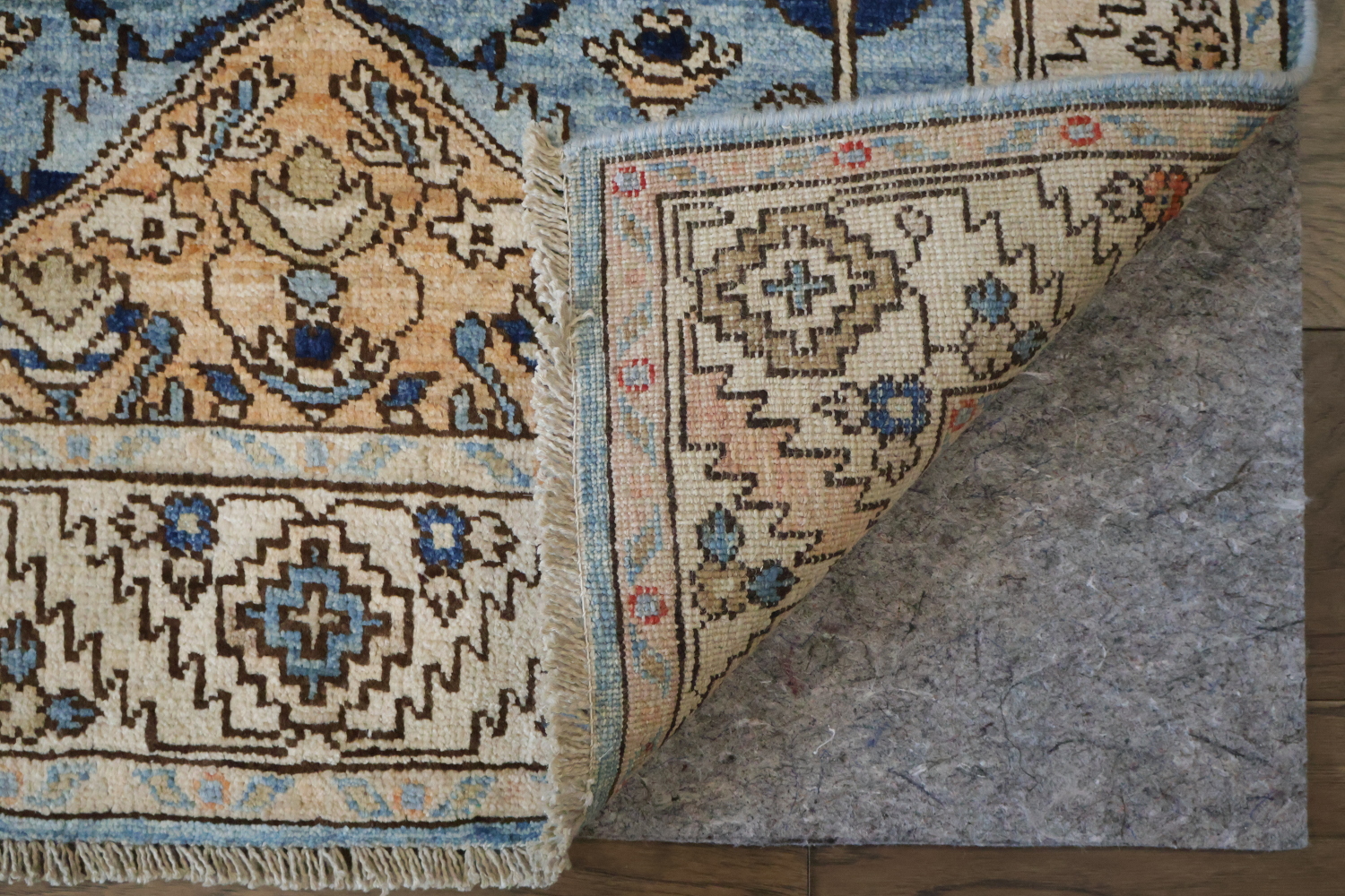 Vegetable Dye Blue and Beige Heriz Serapi Runner Rug Featuring Traditional Style 3x11 ft