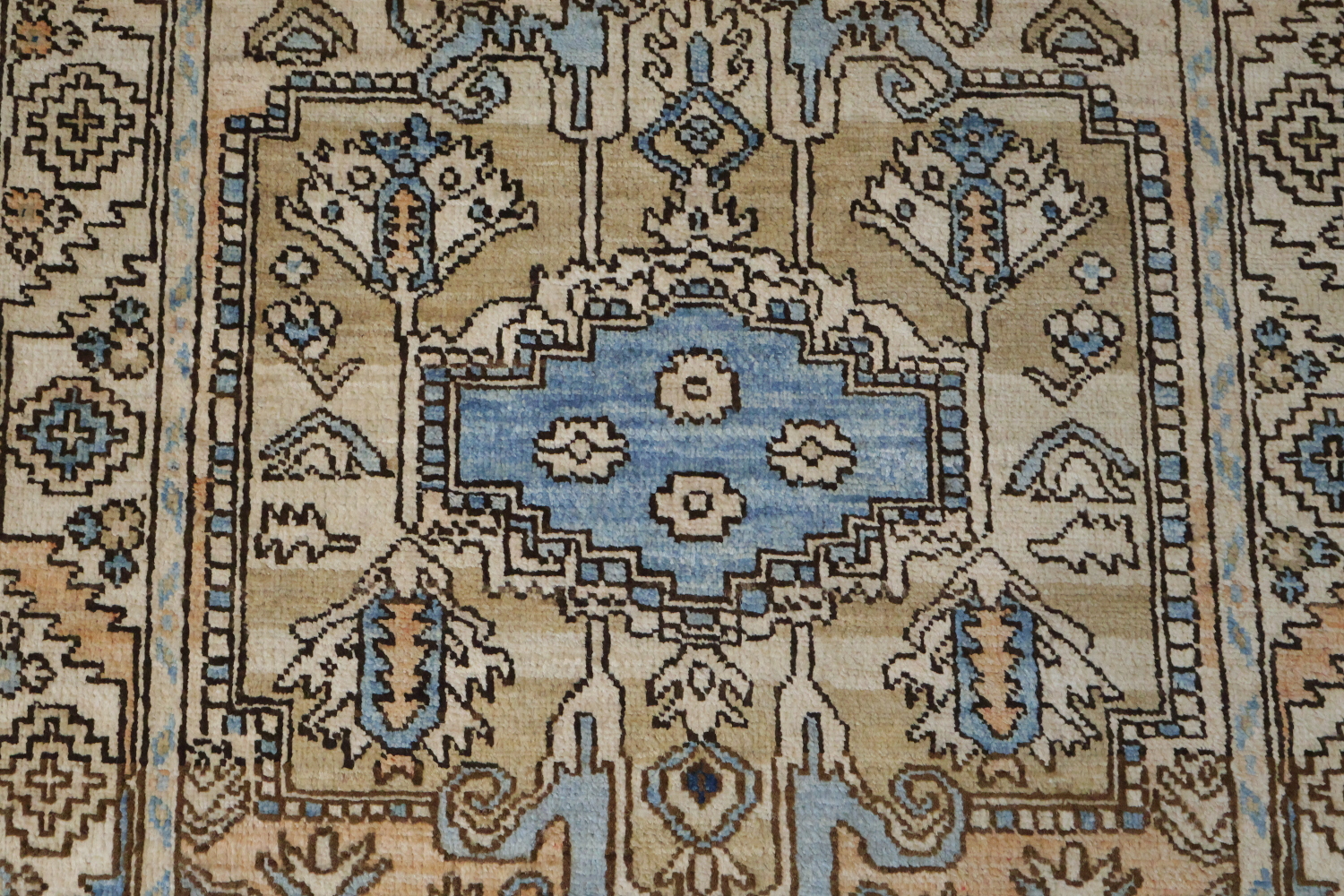 Vegetable Dye Blue and Beige Heriz Serapi Runner Rug Featuring Traditional Style 3x11 ft