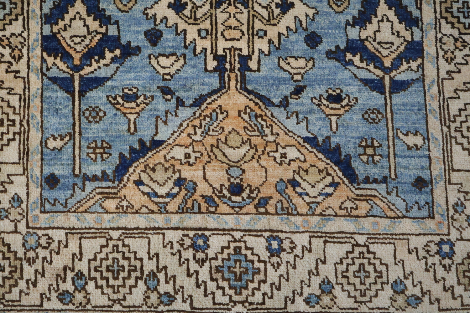 Vegetable Dye Blue and Beige Heriz Serapi Runner Rug Featuring Traditional Style 3x11 ft