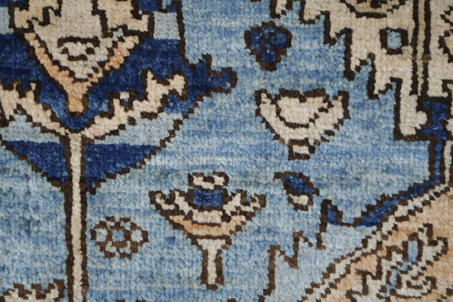 Vegetable Dye Blue and Beige Heriz Serapi Runner Rug Featuring Traditional Style 3x11 ft