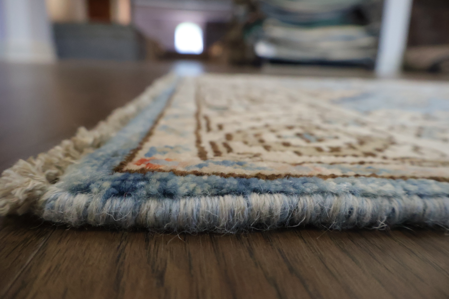 Vegetable Dye Blue and Beige Heriz Serapi Runner Rug Featuring Traditional Style 3x11 ft