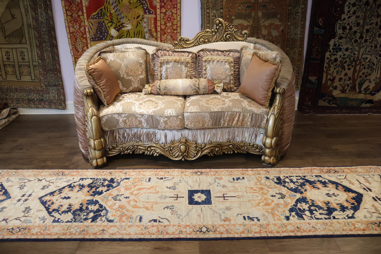 Traditional Navy Blue and Rust Heriz Serapi Runner Rug 3x11 ft