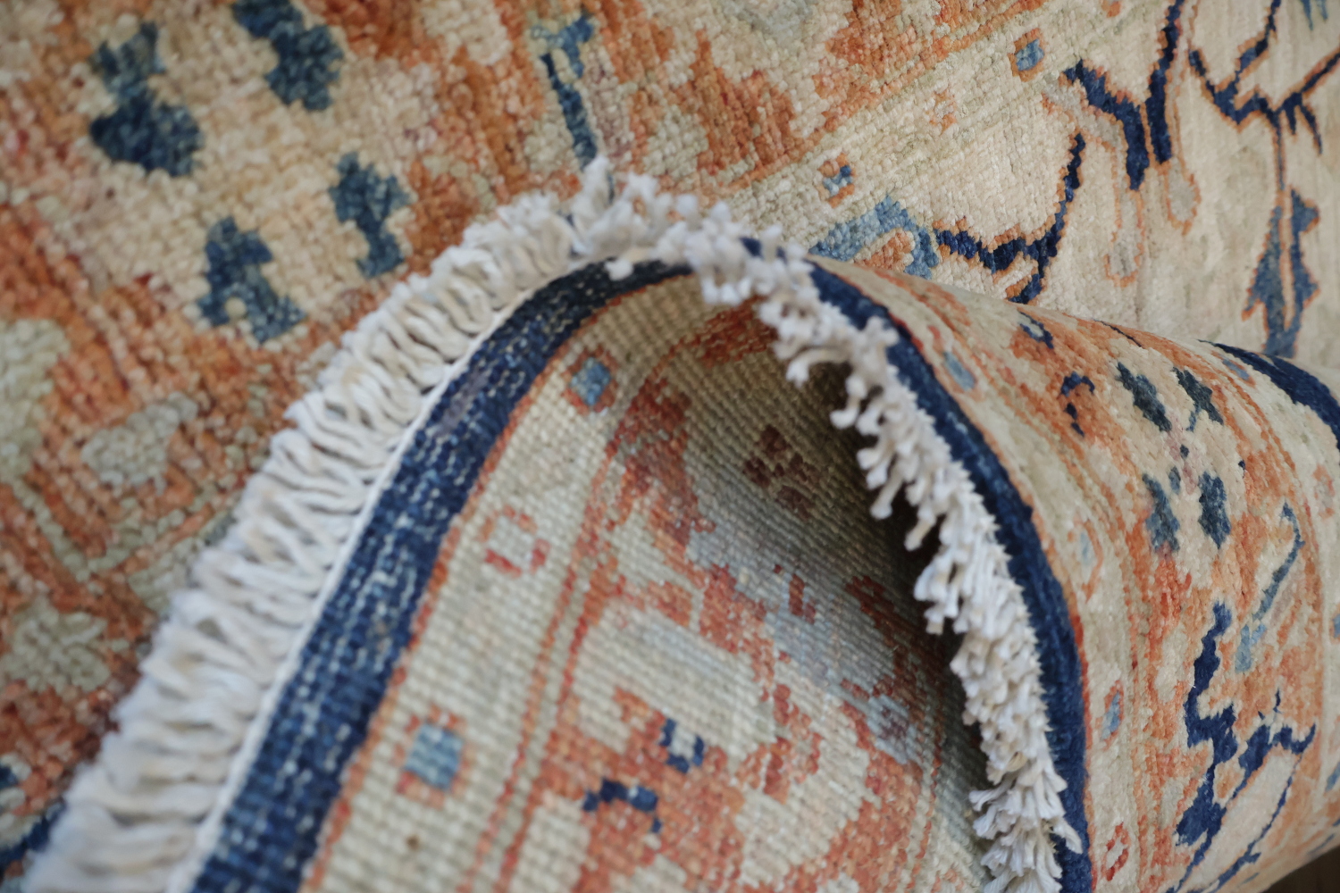 Traditional Navy Blue and Rust Heriz Serapi Runner Rug 3x11 ft