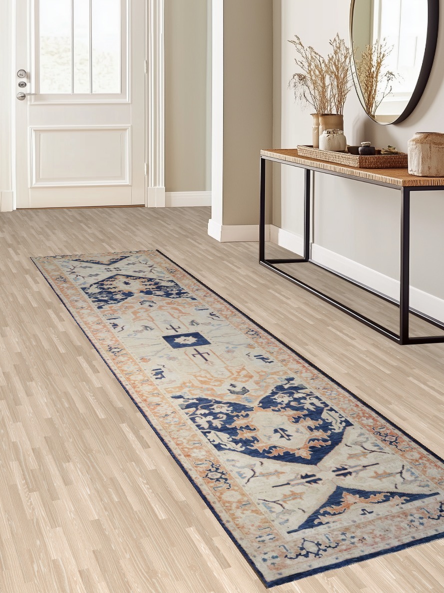Traditional Navy Blue and Rust Heriz Serapi Runner Rug 3x11 ft