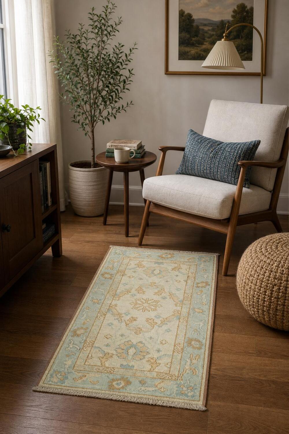 Vegetable Dye Oushak Turkish Accent Rug 2x4
