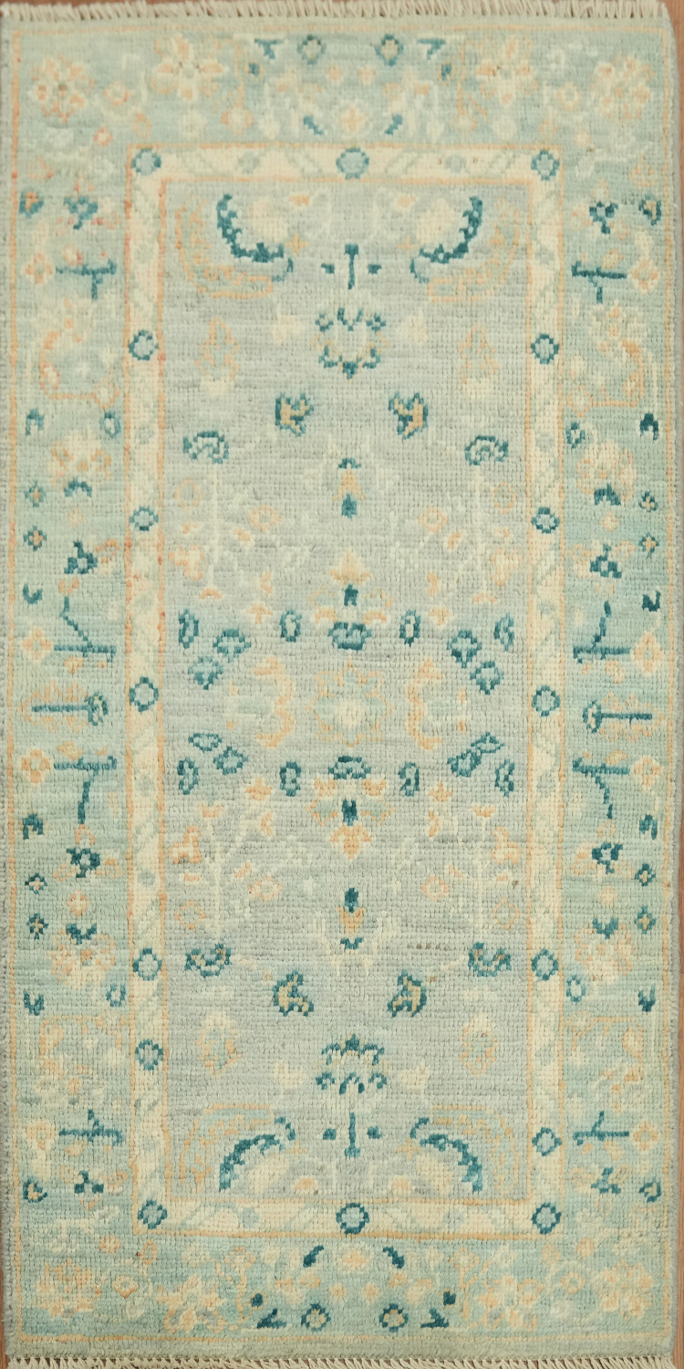 Blue Oushak Vegetable Dye Turkish Foyer Rug 2x4