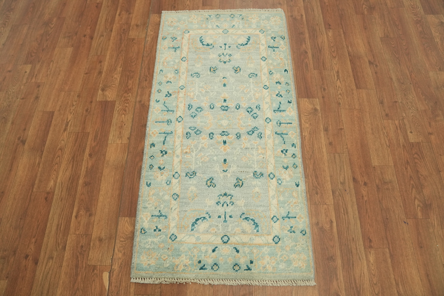 Blue Oushak Vegetable Dye Turkish Foyer Rug 2x4