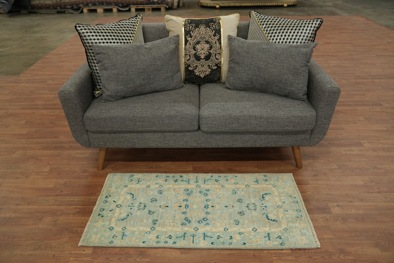 Blue Oushak Vegetable Dye Turkish Foyer Rug 2x4