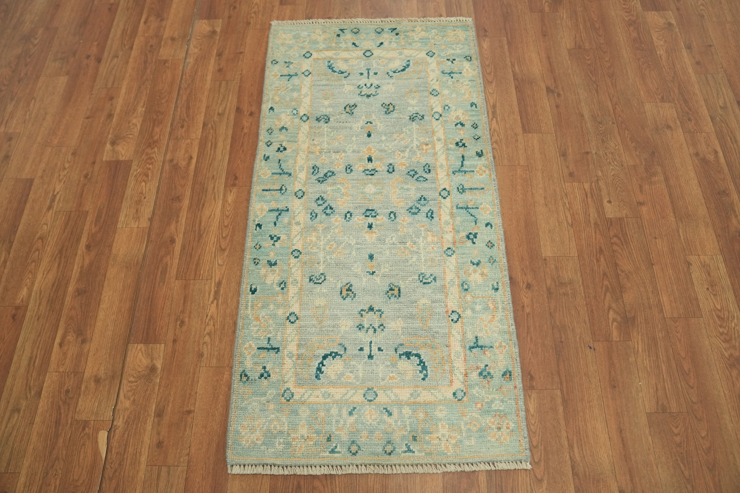 Blue Oushak Vegetable Dye Turkish Foyer Rug 2x4