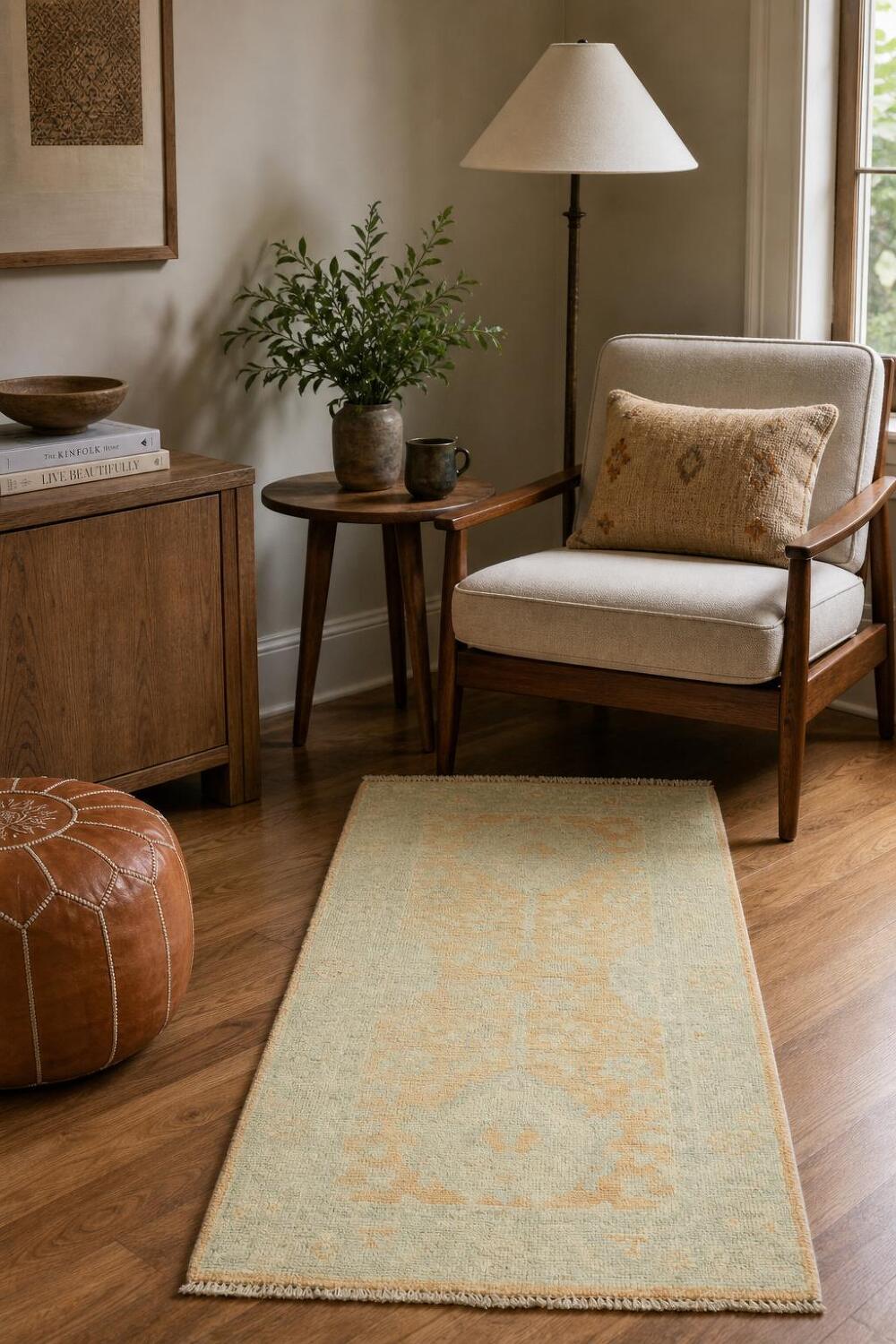 Vegetable Dye Oushak Turkish Foyer Rug 2x4