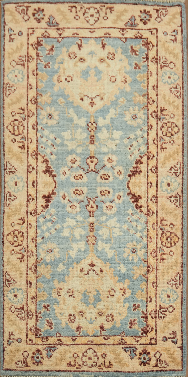 Vegetable Dye Blue Oushak Turkish Foyer Rug 2x4