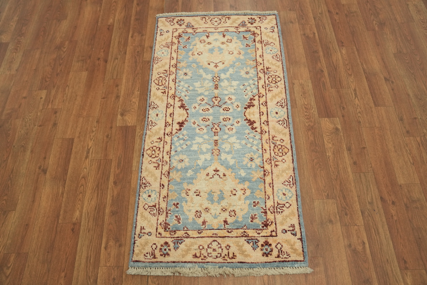 Vegetable Dye Blue Oushak Turkish Foyer Rug 2x4