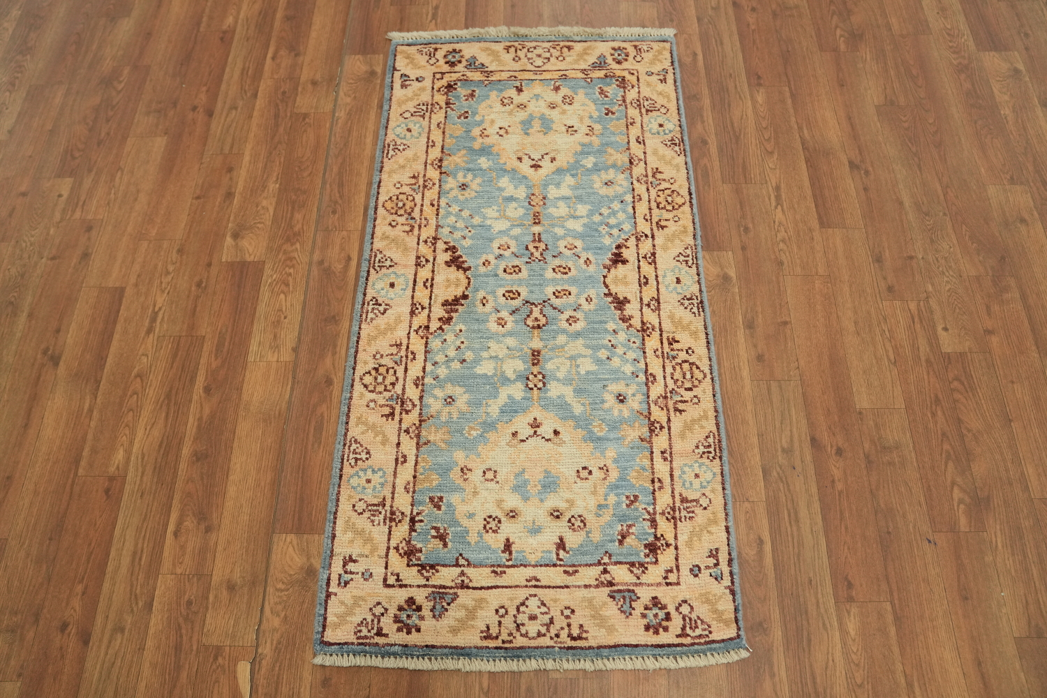 Vegetable Dye Blue Oushak Turkish Foyer Rug 2x4