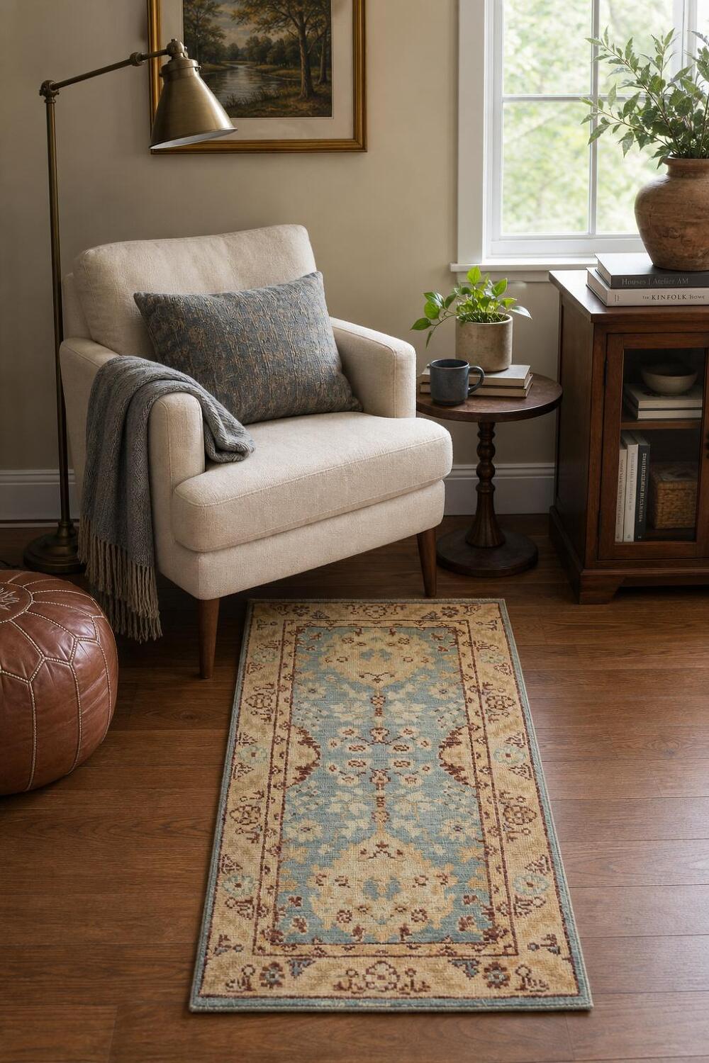 Vegetable Dye Blue Oushak Turkish Foyer Rug 2x4