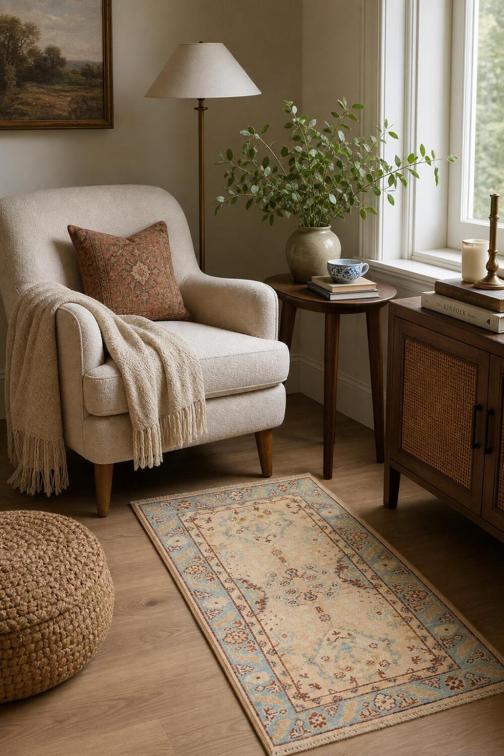 Vegetable Dye Oushak Turkish Accent Rug 2x4