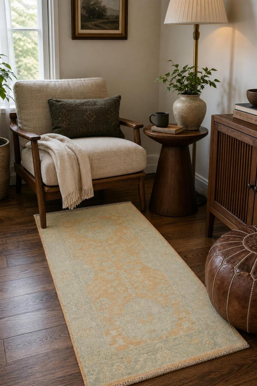 Vegetable Dye Oushak Turkish Accent Rug 2x4