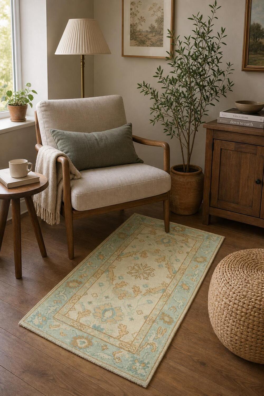 Vegetable Dye Oushak Turkish Accent Rug 2x4
