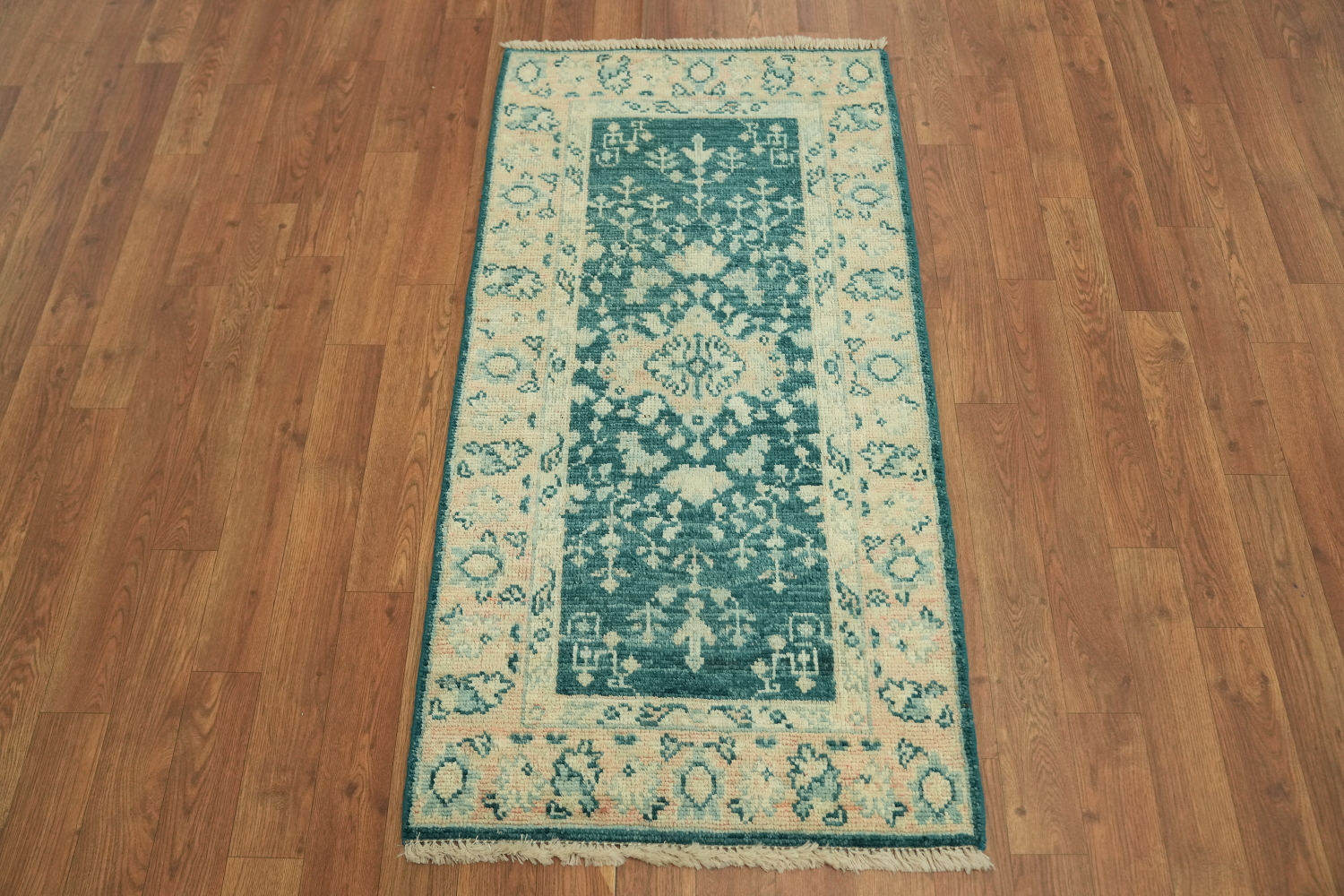 Teal Green Oushak Turkish Accent Rug 2x4