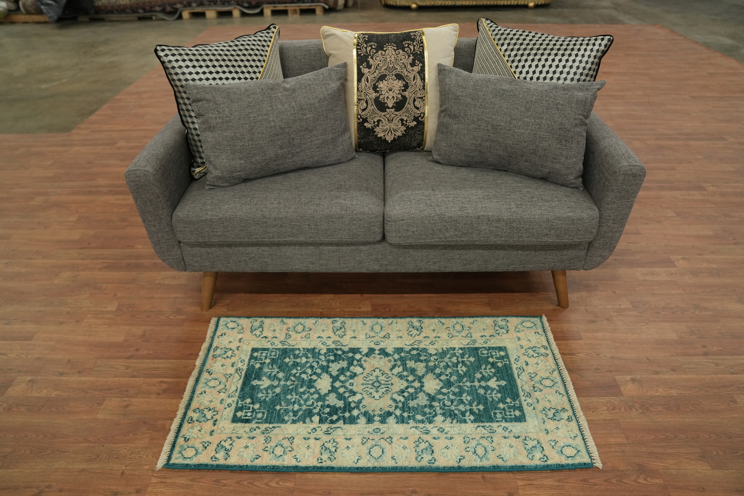 Teal Green Oushak Turkish Accent Rug 2x4