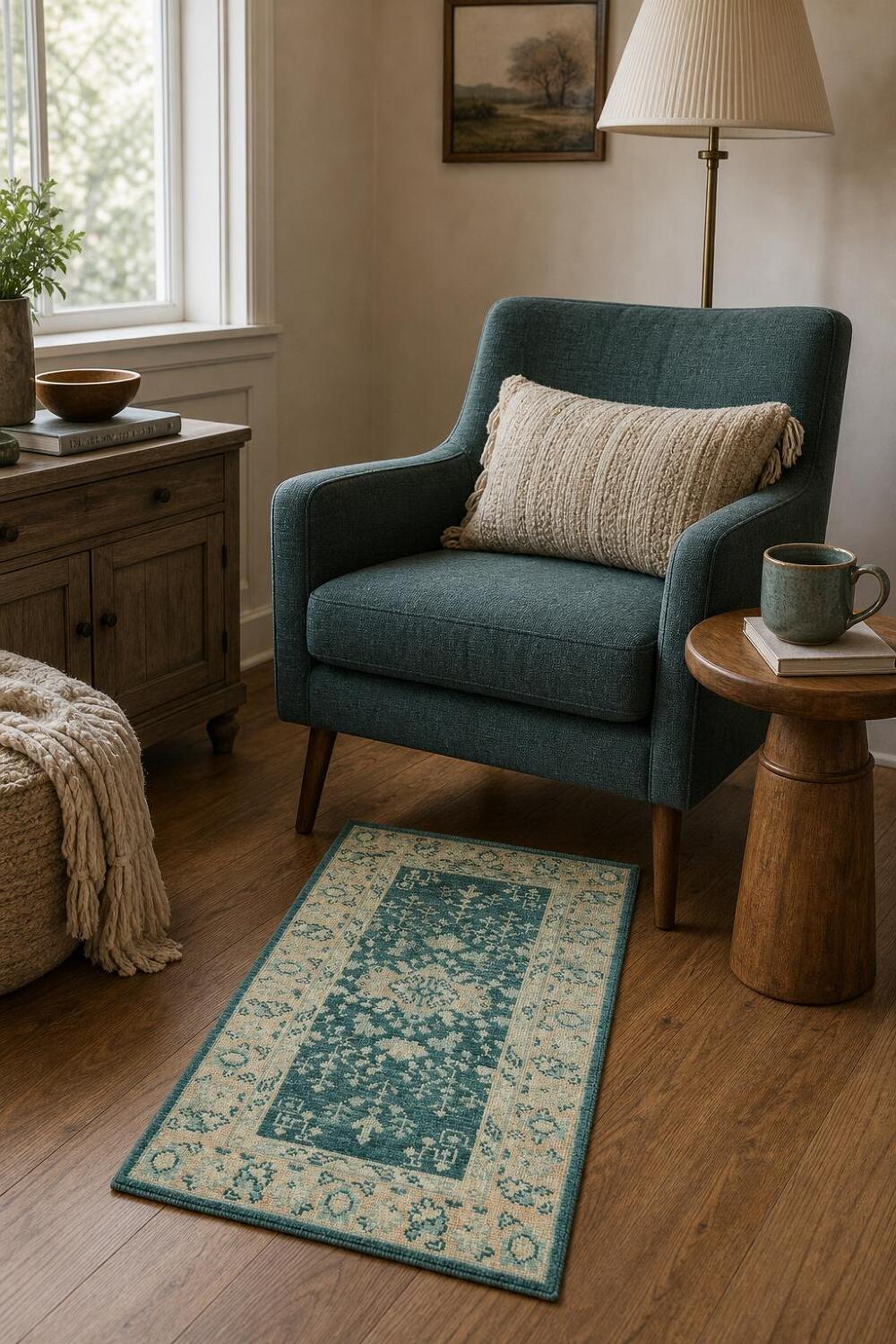 Teal Green Oushak Turkish Accent Rug 2x4