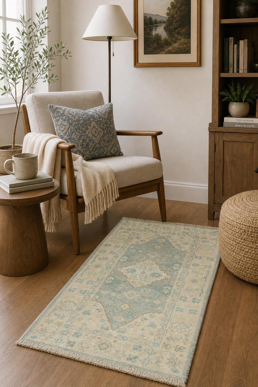 Muted Color Oushak Vegetable Dye Accent Rug 2x4