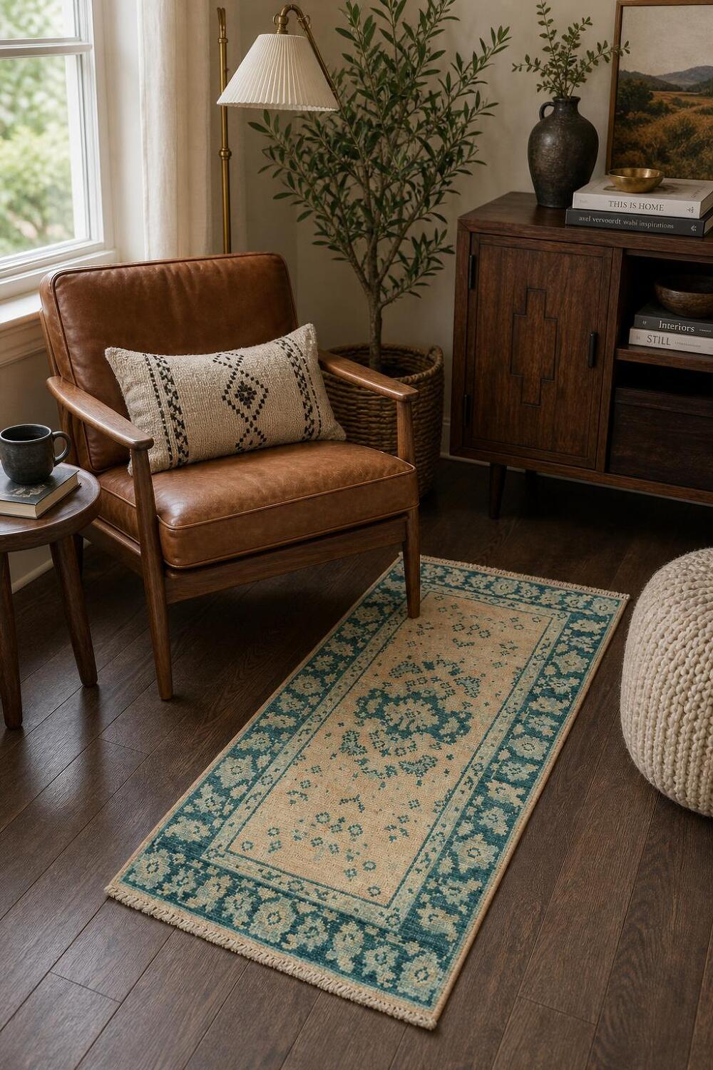 Vegetable Dye Oushak Turkish Accent Rug 2x4