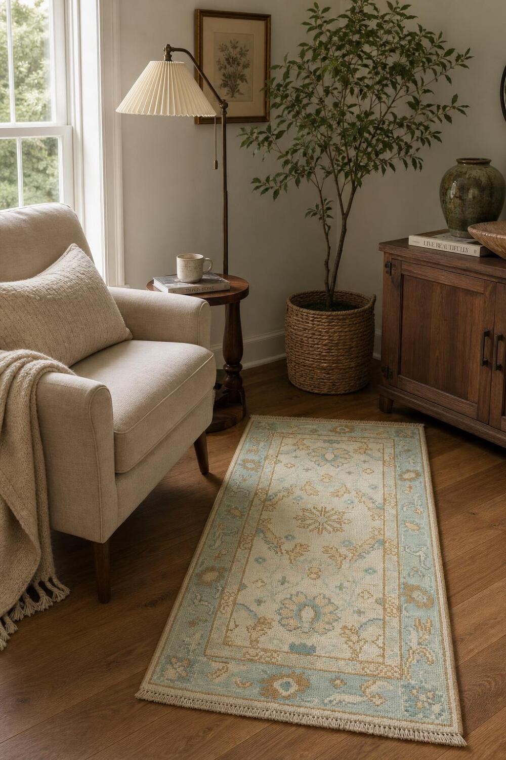Vegetable Dye Oushak Turkish Accent Rug 2x4