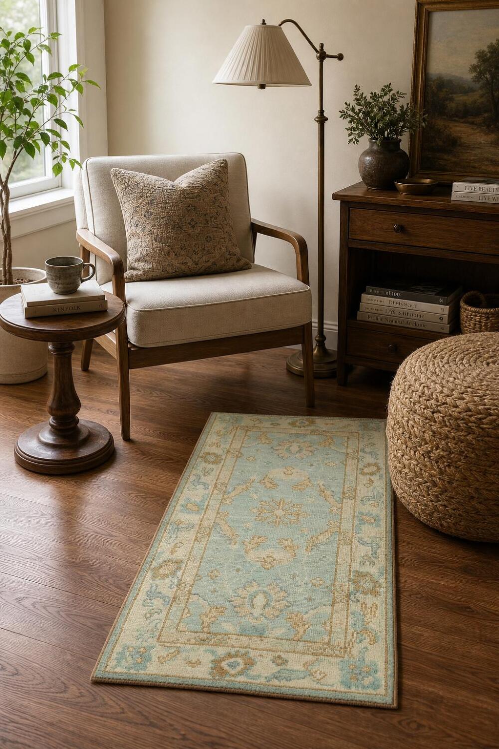 Vegetable Dye Oushak Turkish Accent Rug 2x4