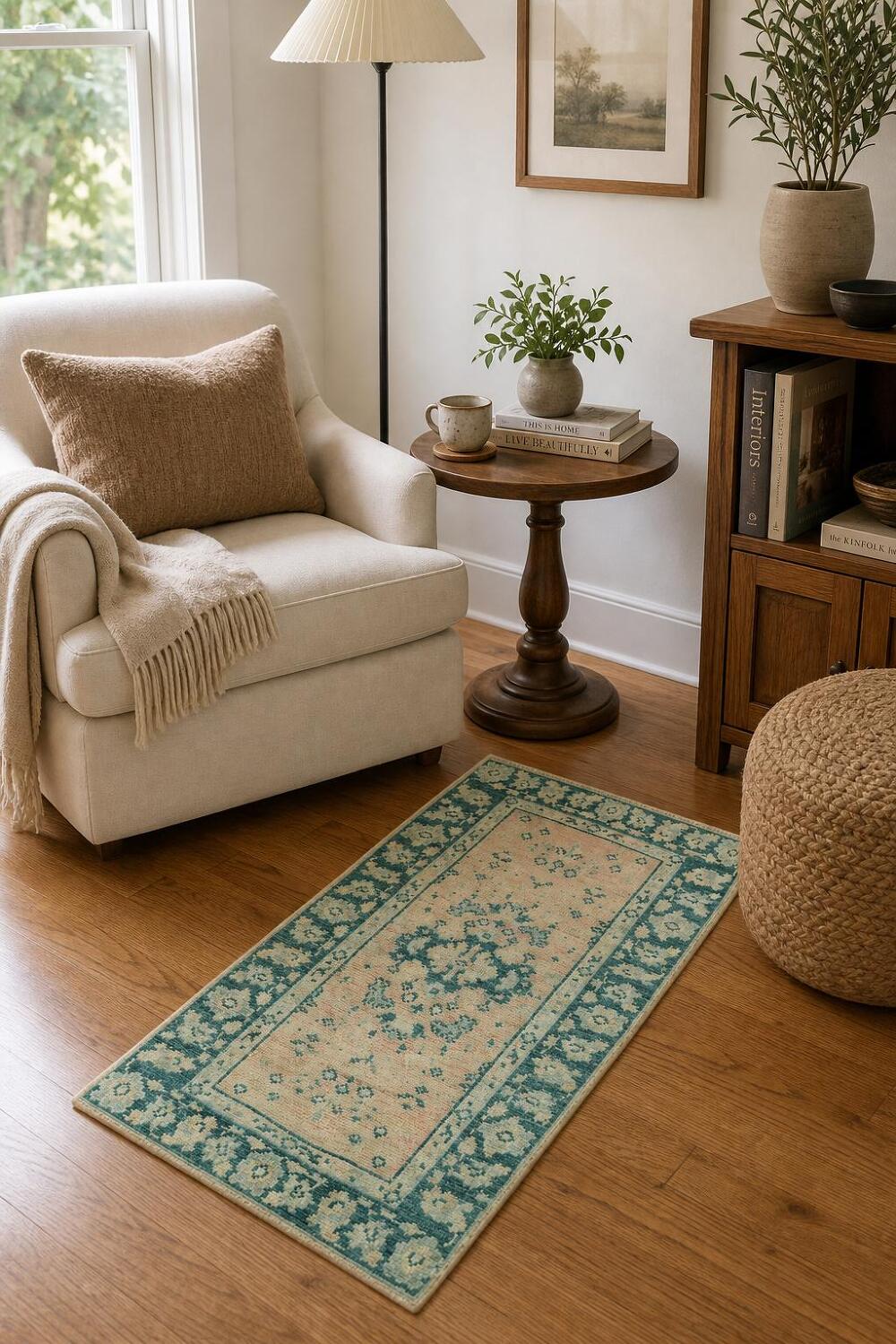 Vegetable Dye Oushak Turkish Foyer Rug 2x4