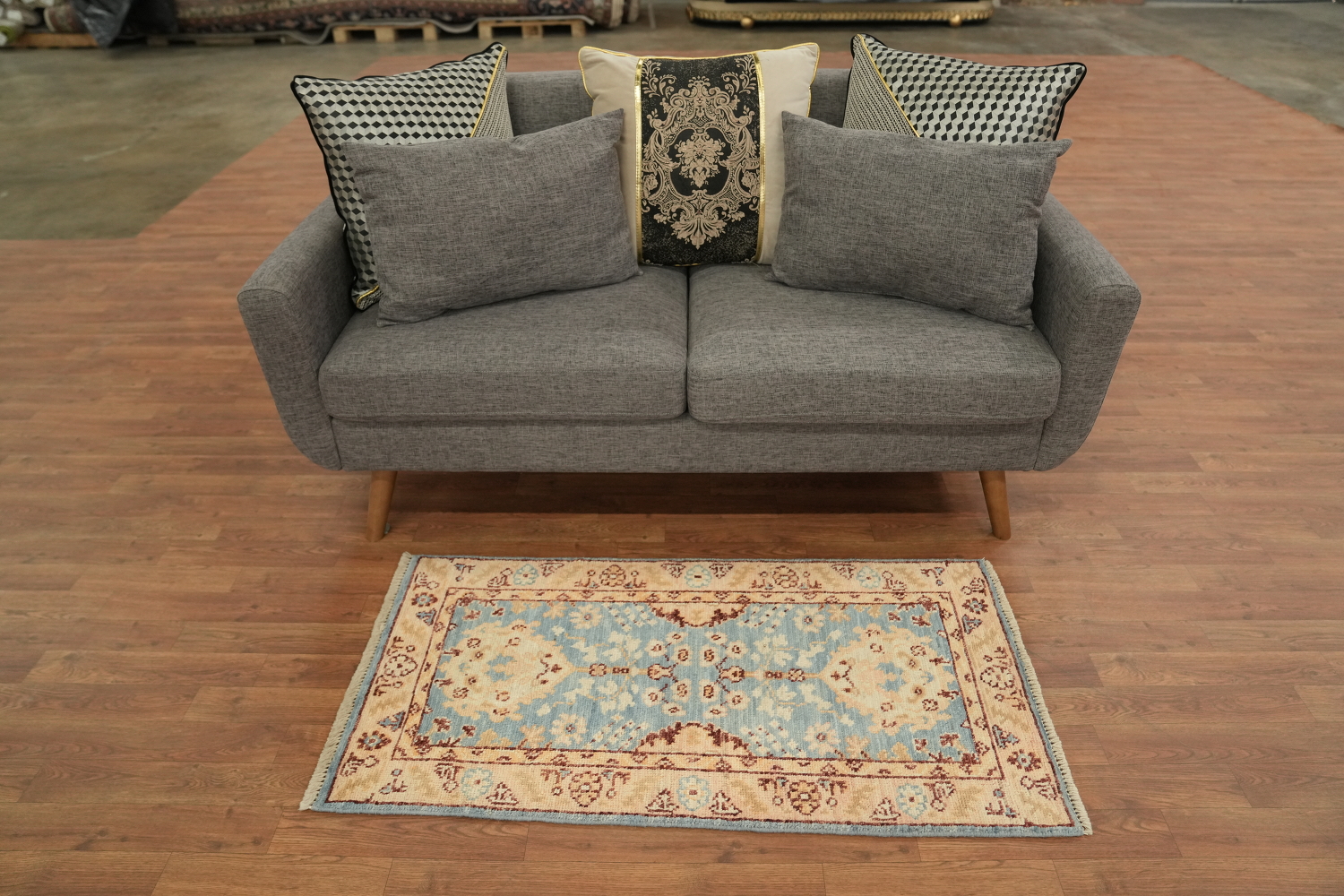 Blue Oushak Vegetable Dye Oriental Foyer Rug 2x4