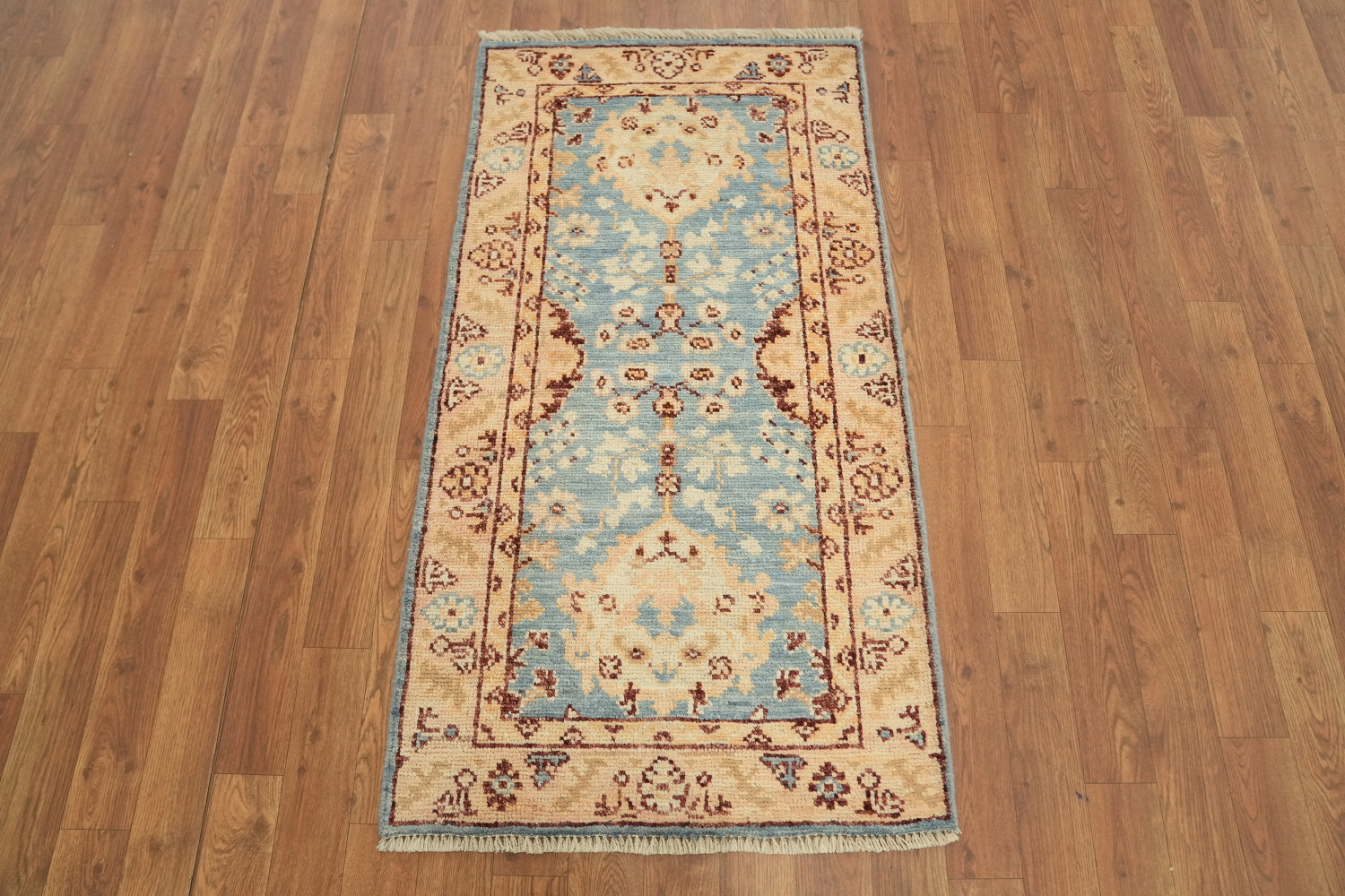 Blue Oushak Vegetable Dye Oriental Foyer Rug 2x4