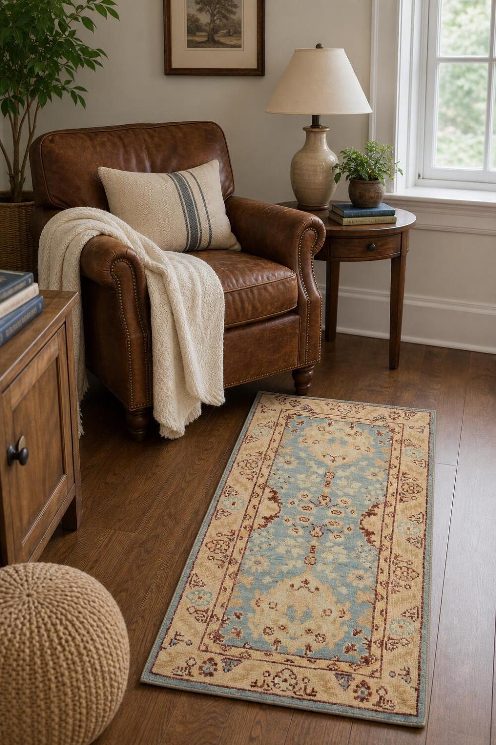 Blue Oushak Vegetable Dye Oriental Foyer Rug 2x4