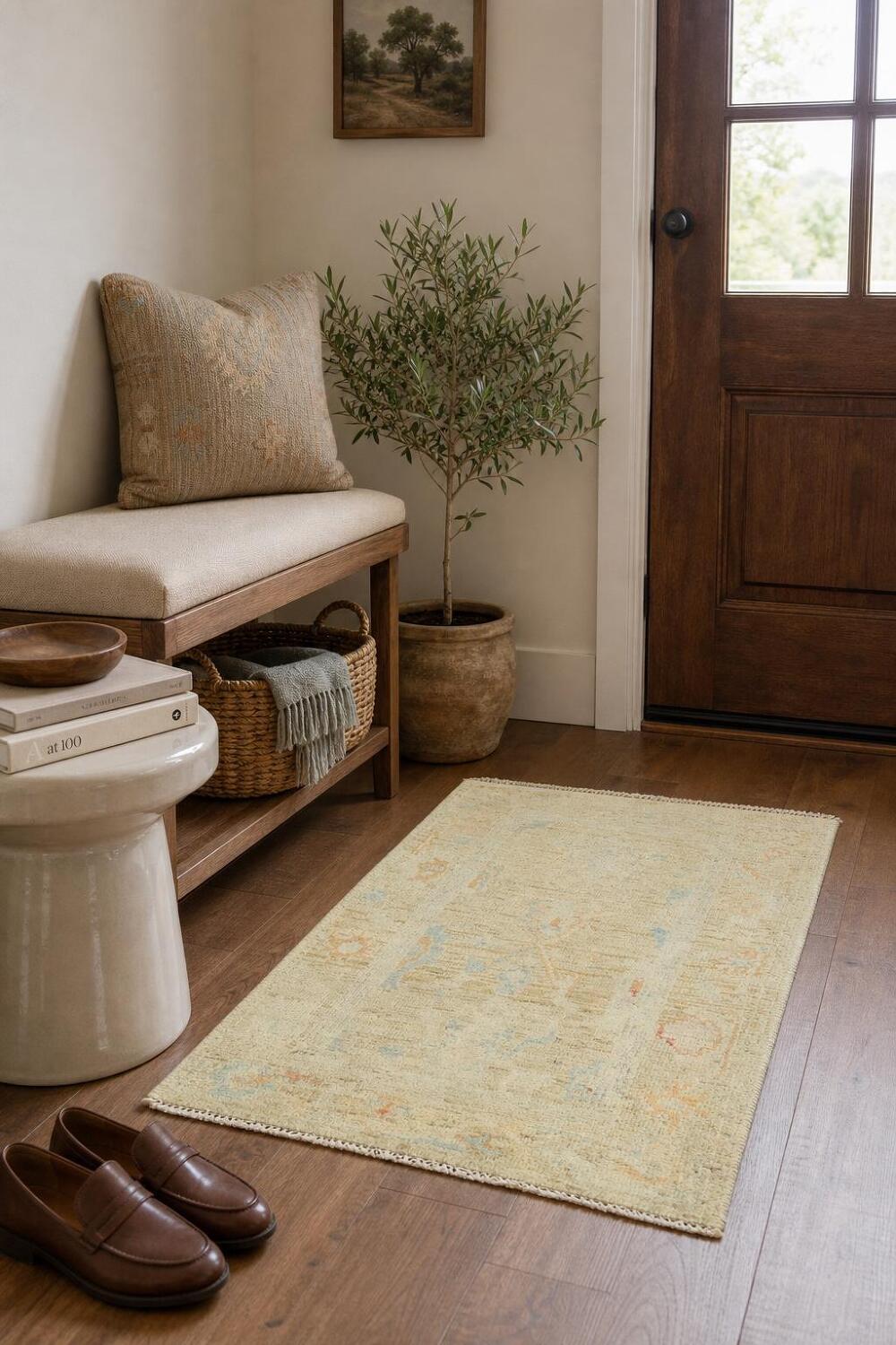 Vegetable Dye Oushak Oriental Foyer Rug 2x4