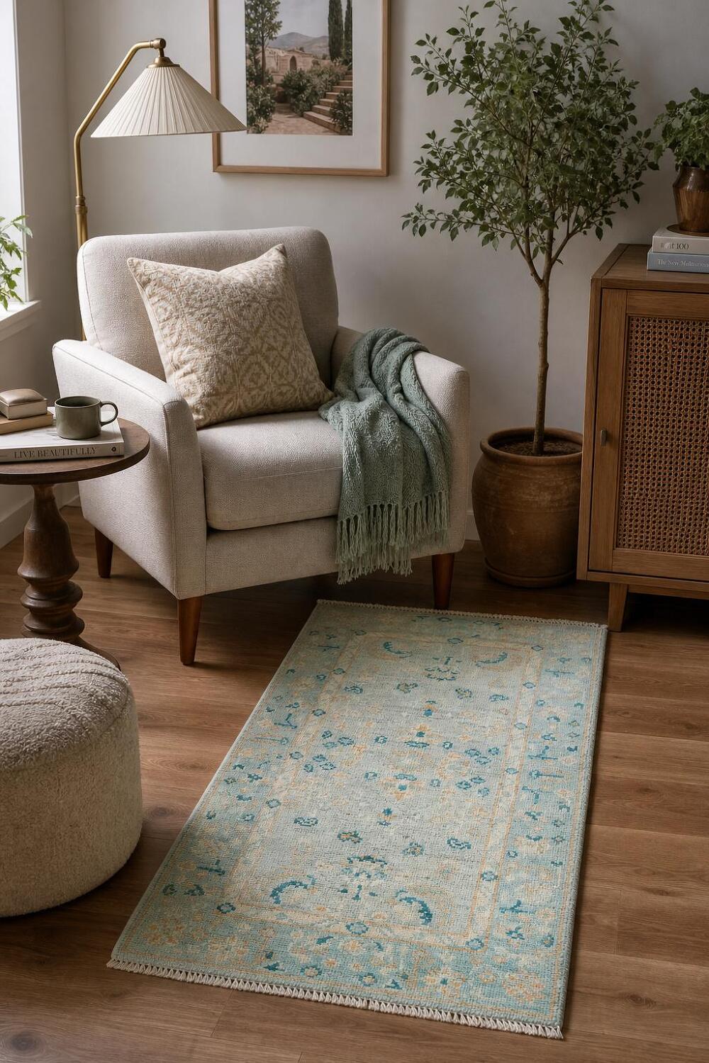 Blue Oushak Oriental Vegetable Dye Accent Rug 2x4
