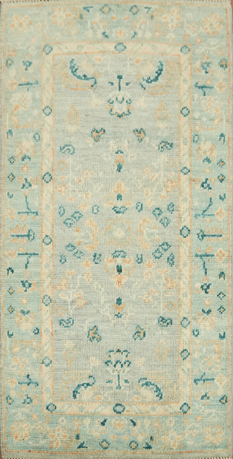 Vegetable Dye Oushak Blue Turkish Accent Rug 2x4