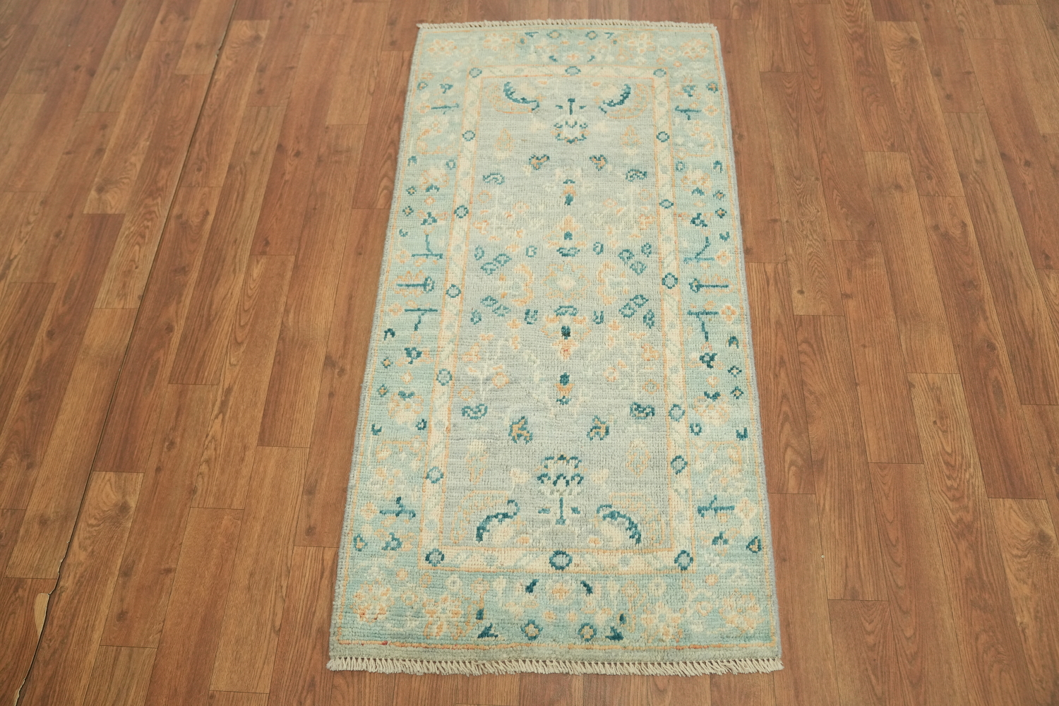 Vegetable Dye Oushak Blue Turkish Accent Rug 2x4