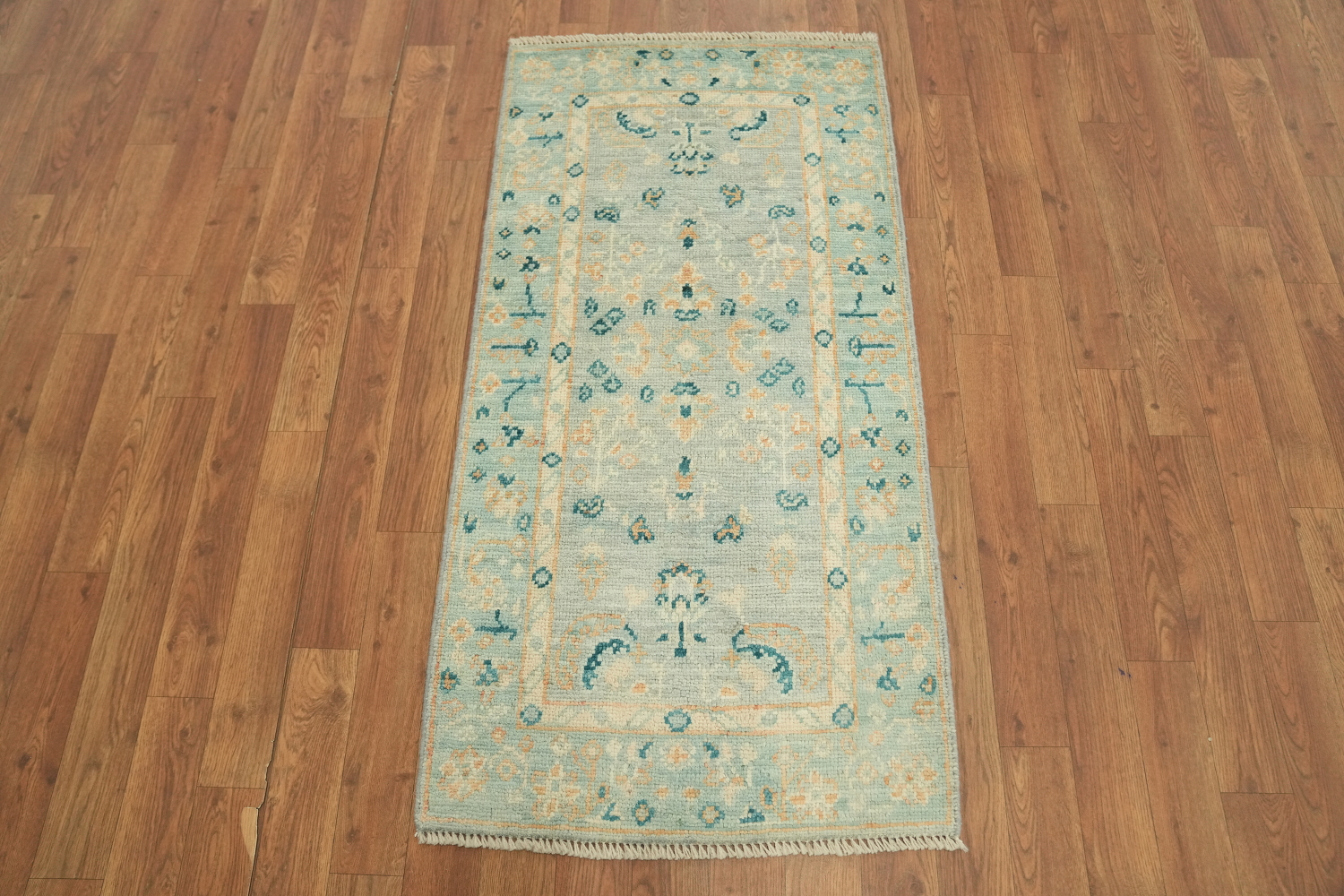 Vegetable Dye Oushak Blue Turkish Accent Rug 2x4