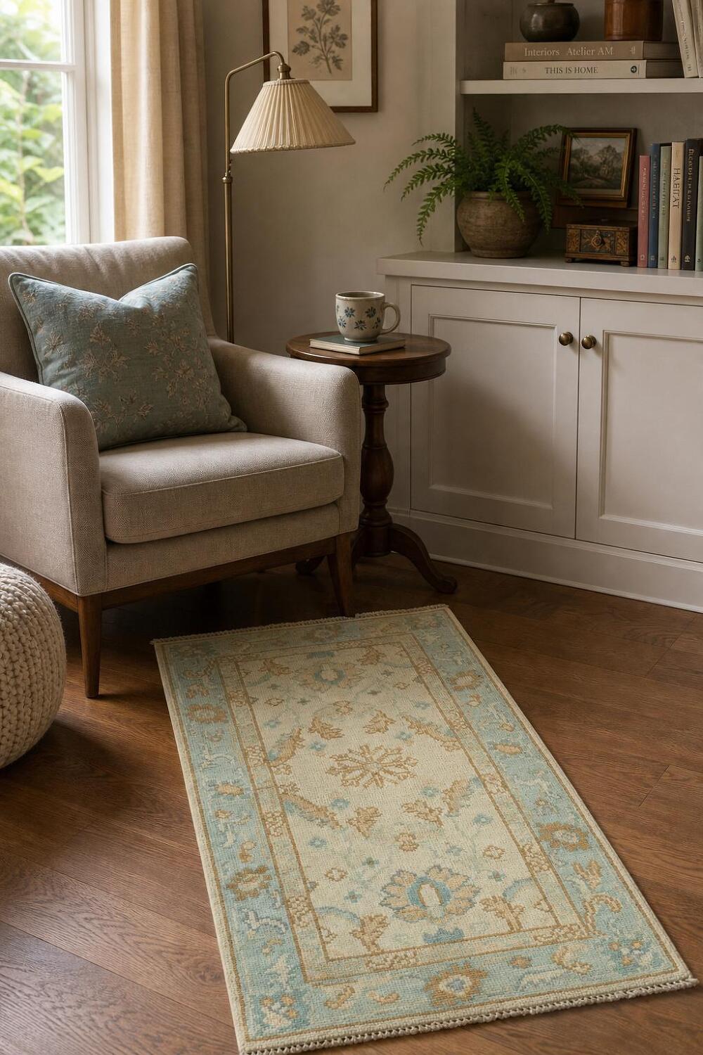 Vegetable Dye Oushak Turkish Accent Rug 2x4