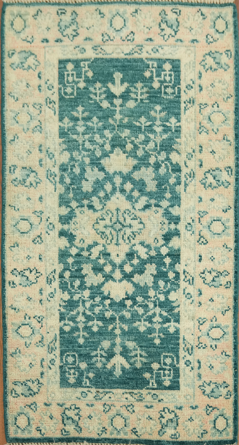Green Oushak Vegetable Dye Turkish Accent Rug 2x4