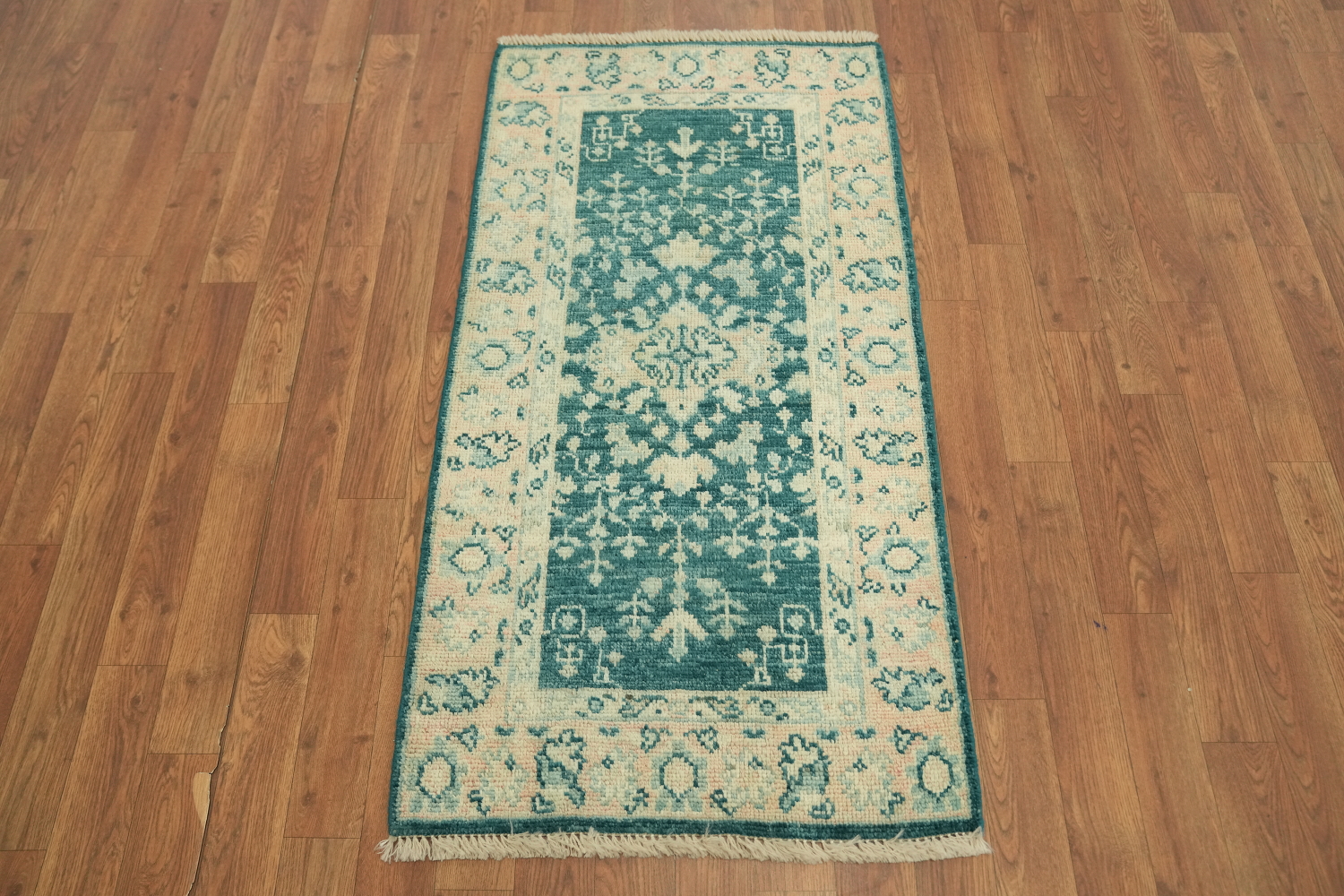 Green Oushak Vegetable Dye Turkish Accent Rug 2x4