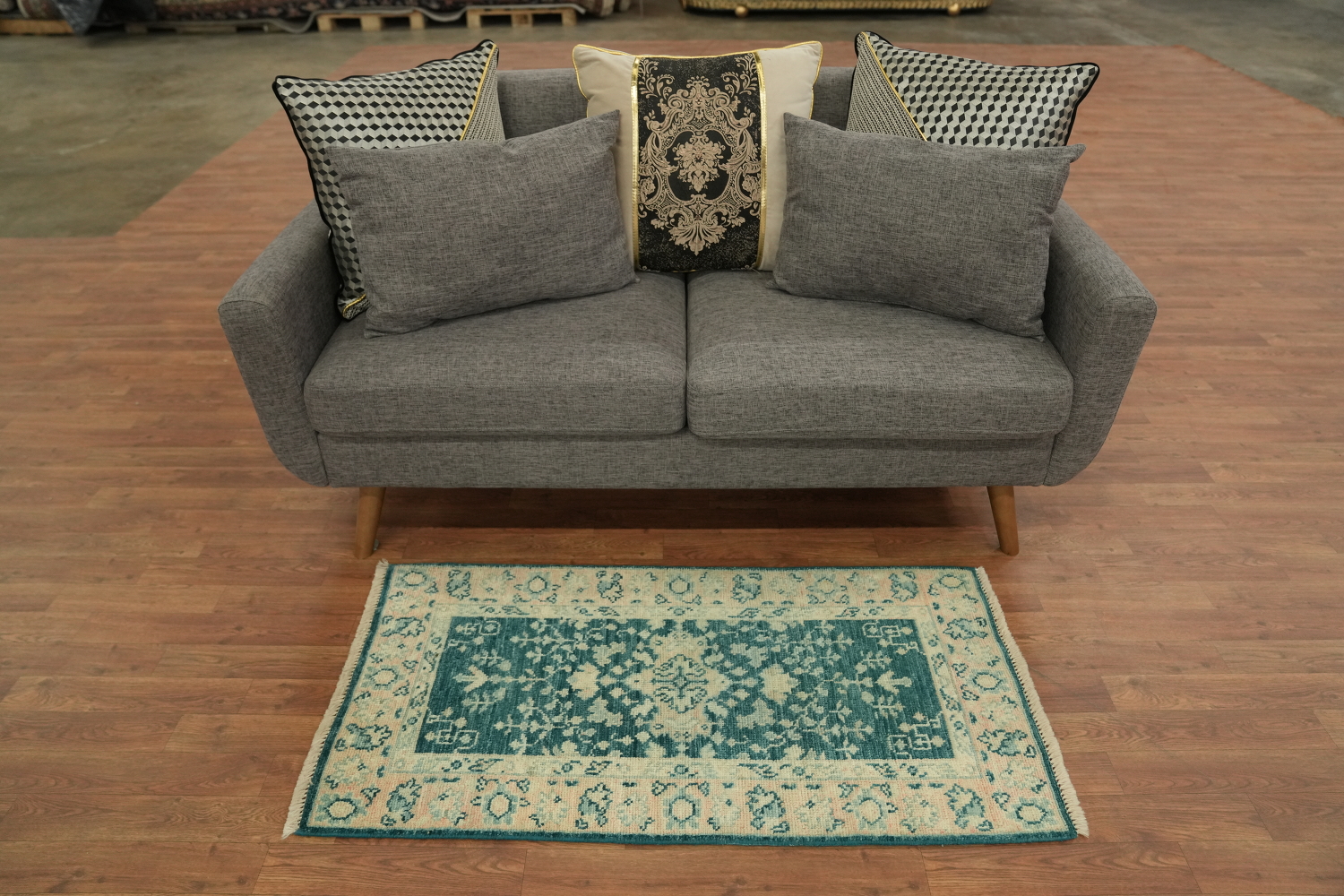 Green Oushak Vegetable Dye Turkish Accent Rug 2x4