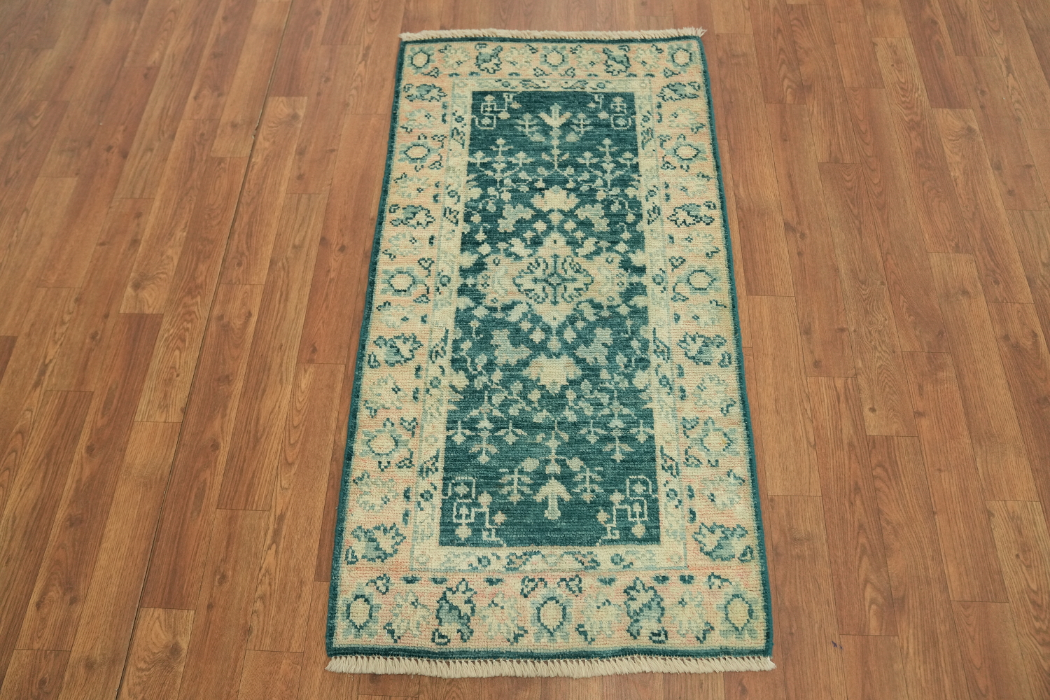 Green Oushak Vegetable Dye Turkish Accent Rug 2x4