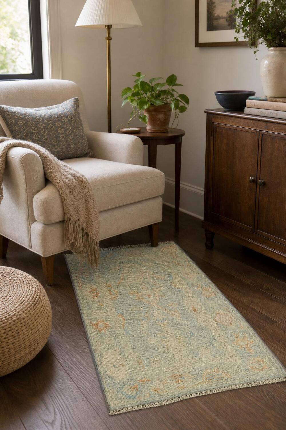 Vegetable Dye Oushak Turkish Foyer Rug 2x4