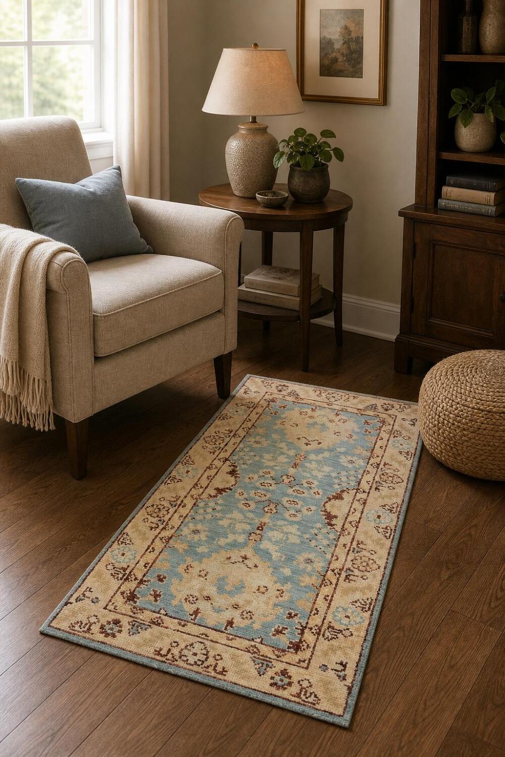 Turkish Oushak Vegetable Dye Foyer Rug 2x4