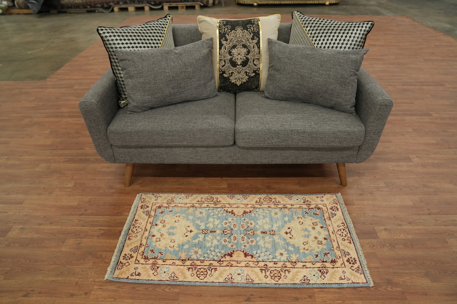 Blue Oushak Vegetable Dye Turkish Rug 2x4