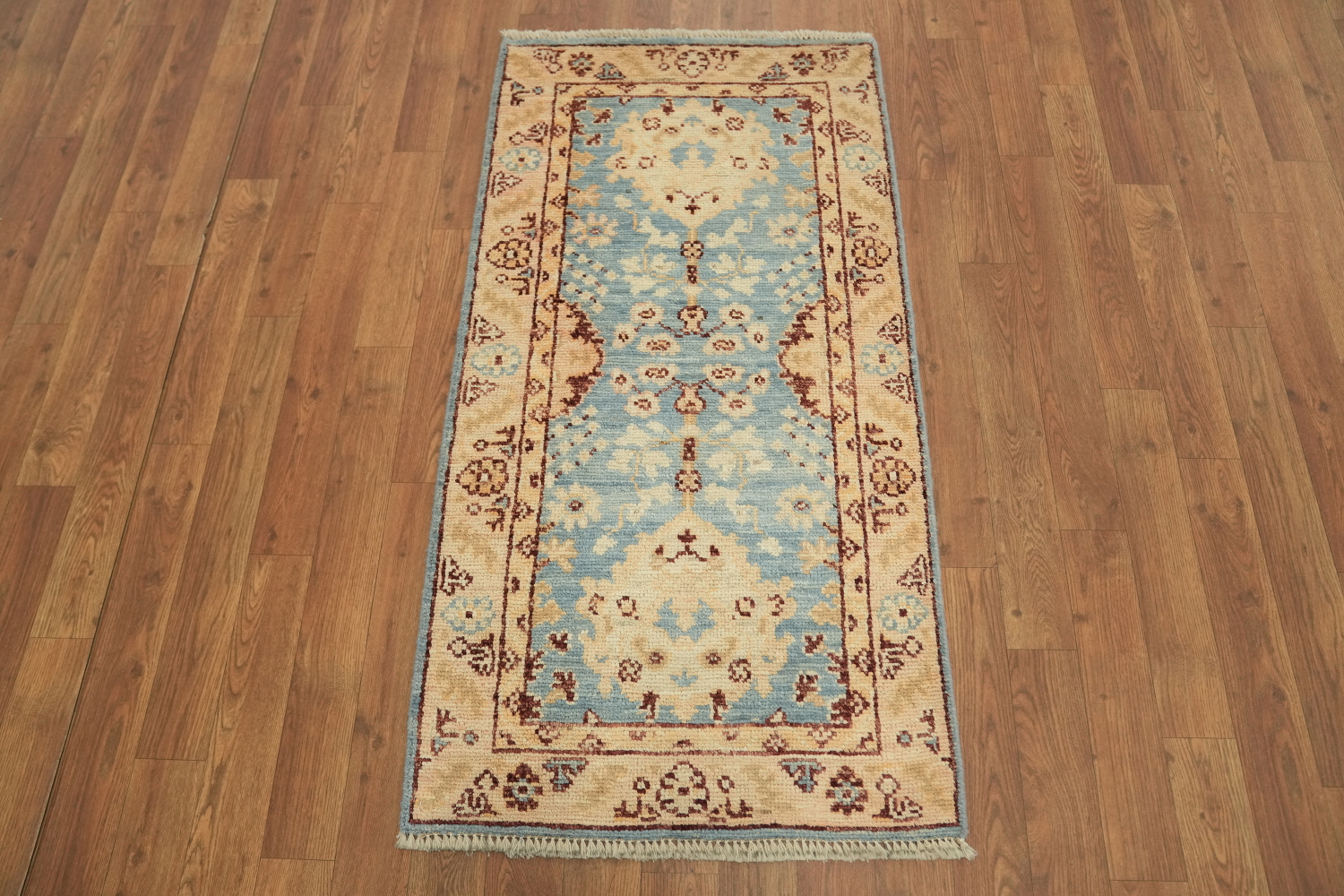 Blue Oushak Vegetable Dye Turkish Rug 2x4