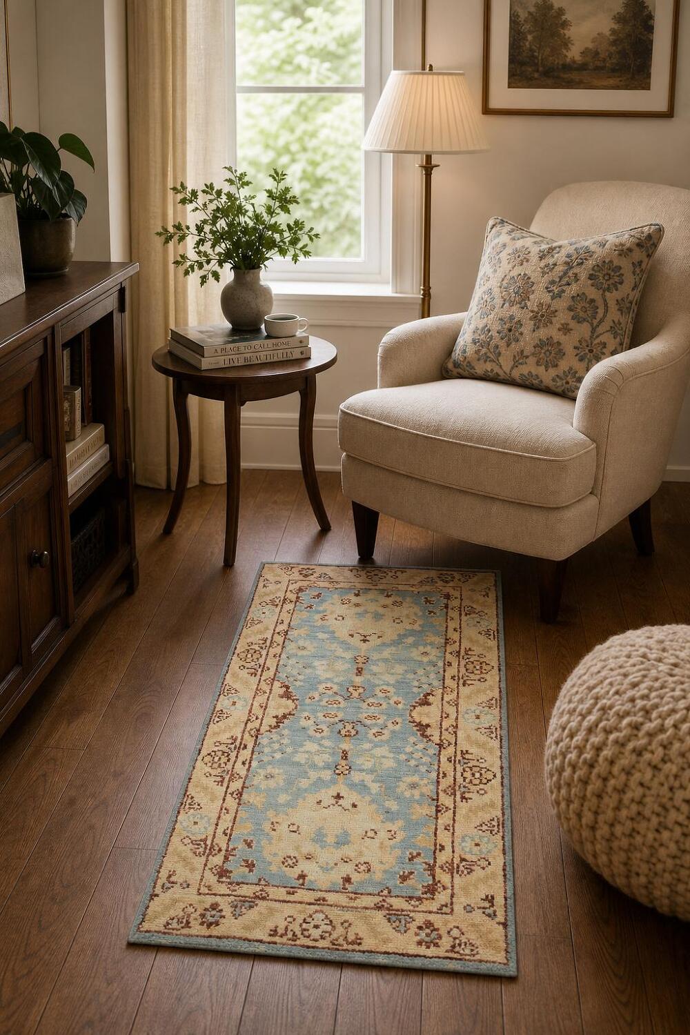 Blue Oushak Vegetable Dye Turkish Rug 2x4